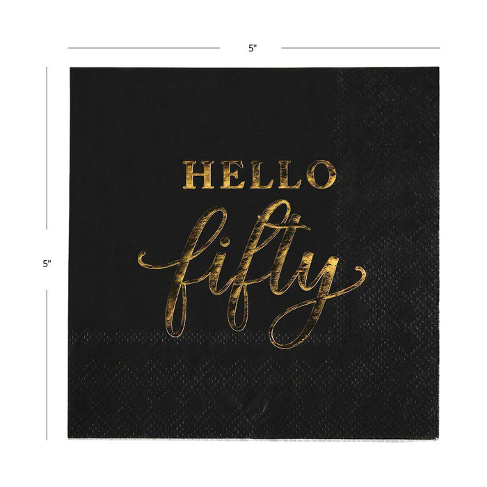 Black with Real Gold Foil Scripted Hello Fifty Cocktail Napkins-Set of 100-Andaz Press-