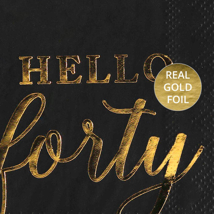 Black with Real Gold Foil Scripted Hello Forty Cocktail Napkins-Set of 100-Andaz Press-
