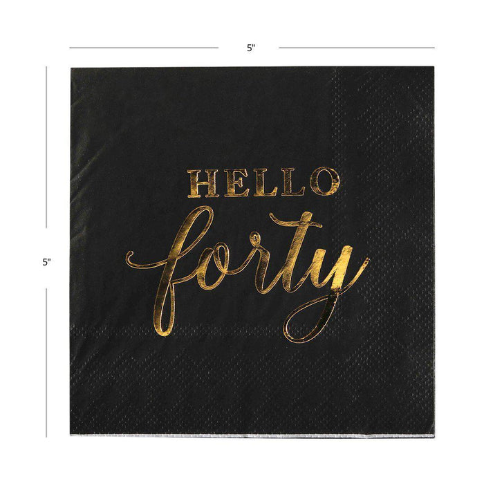 Black with Real Gold Foil Scripted Hello Forty Cocktail Napkins-Set of 100-Andaz Press-