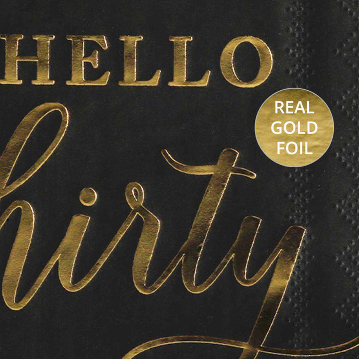 Black with Real Gold Foil Scripted Hello Thirty Cocktail Napkins-Set of 100-Andaz Press-