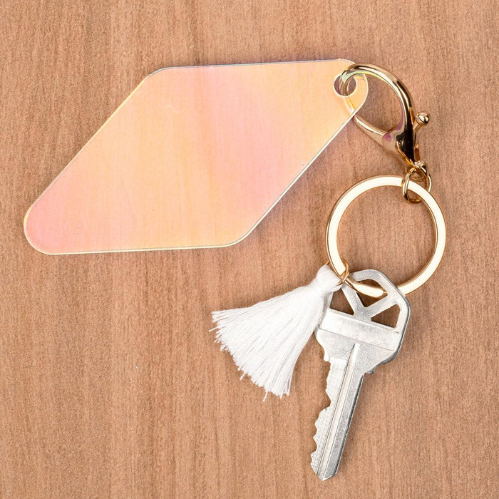 Blank Iridescent Acrylic Retro Motel Keychains-Andaz Press-Set of 12-