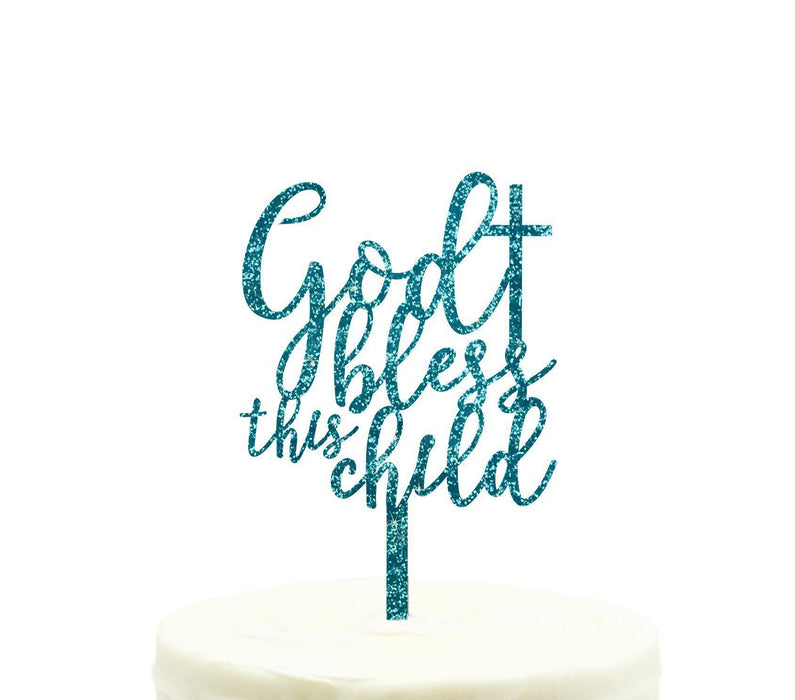 Bless This Child Baptism Glitter Acrylic Cake Toppers-Set of 1-Andaz Press-Aqua-