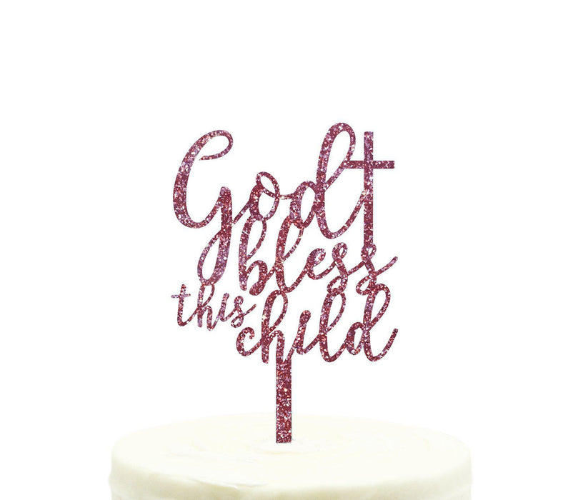 Bless This Child Baptism Glitter Acrylic Cake Toppers-Set of 1-Andaz Press-Pink-