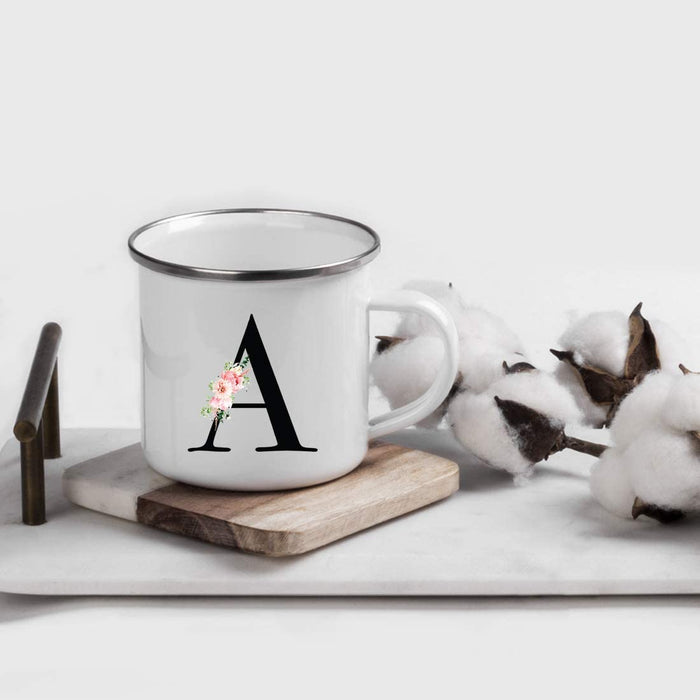 Blush Floral Monogram Campfire Coffee Mug-Set of 1-Andaz Press-Letter A-