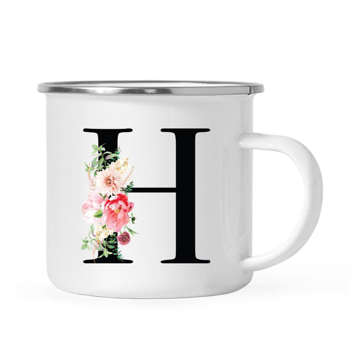 Blush Floral Monogram Campfire Coffee Mug-Set of 1-Andaz Press-Letter H-