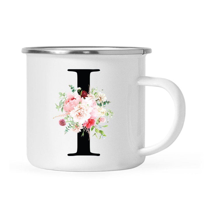 Blush Floral Monogram Campfire Coffee Mug-Set of 1-Andaz Press-Letter I-