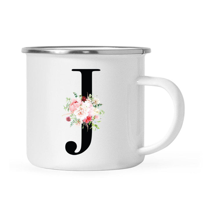 Blush Floral Monogram Campfire Coffee Mug-Set of 1-Andaz Press-Letter J-