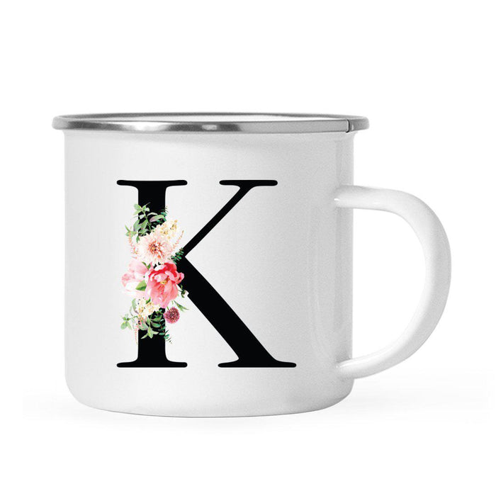 Blush Floral Monogram Campfire Coffee Mug-Set of 1-Andaz Press-Letter K-
