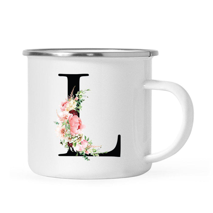 Blush Floral Monogram Campfire Coffee Mug-Set of 1-Andaz Press-Letter L-