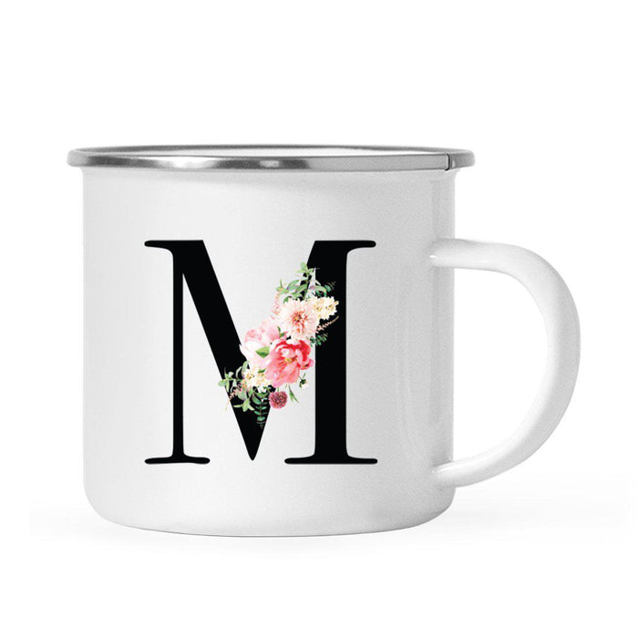 Blush Floral Monogram Campfire Coffee Mug-Set of 1-Andaz Press-Letter M-