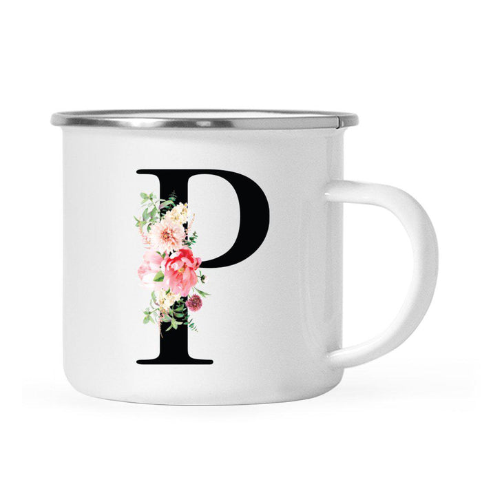 Blush Floral Monogram Campfire Coffee Mug-Set of 1-Andaz Press-Letter P-