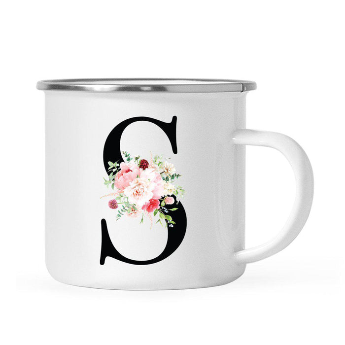 Blush Floral Monogram Campfire Coffee Mug-Set of 1-Andaz Press-Letter S-