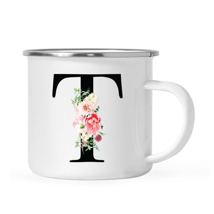 Blush Floral Monogram Campfire Coffee Mug-Set of 1-Andaz Press-Letter T-