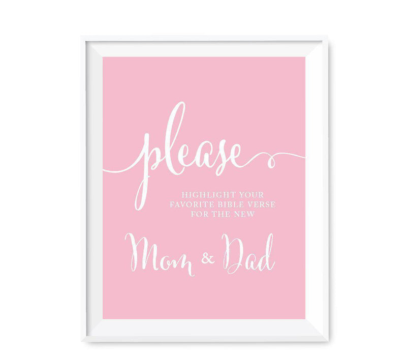 Blush Pink Baby Shower Signs-Set of 1-Andaz Press-Please Highlight Your Favorite Bible Verse for the New Mom & Dad-