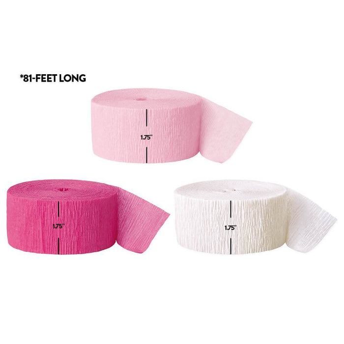 Blush Pink, Fuchsia Hot Pink, White Crepe Paper Streamer Hanging Decorative Kit-Set of 3-Andaz Press-