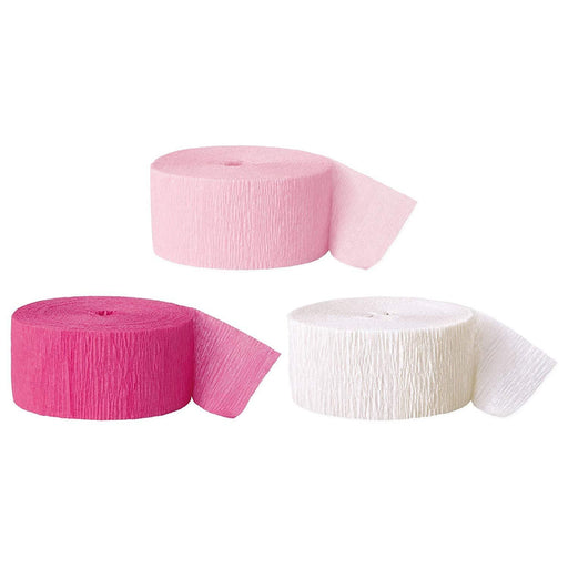 Blush Pink, Fuchsia Hot Pink, White Crepe Paper Streamer Hanging Decorative Kit-Set of 3-Andaz Press-