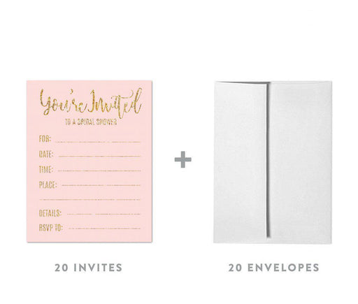 Blush Pink Gold Glitter Print Wedding Blank Bridal Shower Invitations with Envelopes-Set of 20-Andaz Press-