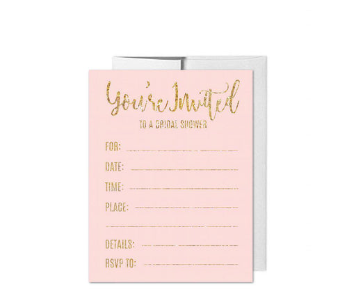 Blush Pink Gold Glitter Print Wedding Blank Bridal Shower Invitations with Envelopes-Set of 20-Andaz Press-