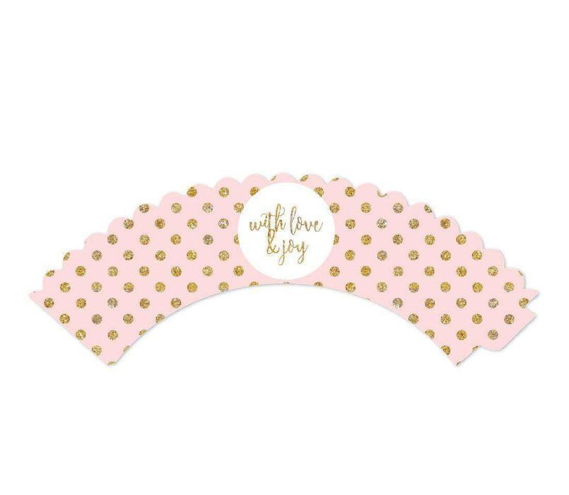 Blush Pink Gold Glitter Print Wedding Cupcake Wrappers-Set of 24-Andaz Press-