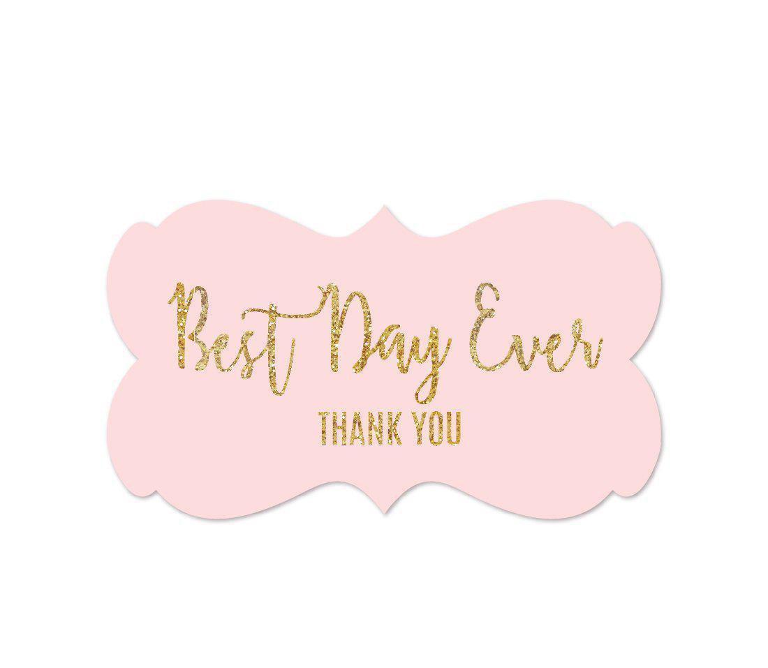 Blush Pink Gold Glitter Print Wedding Fancy Frame Label Stickers-Set of 36-Andaz Press-
