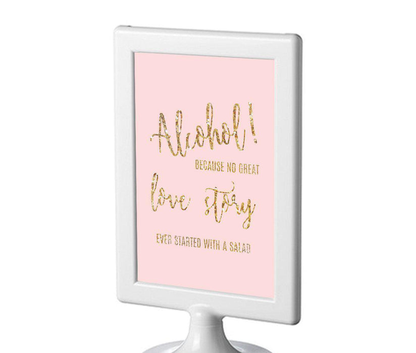 Blush Pink Gold Glitter Print Wedding Framed Party Signs-Set of 1-Andaz Press-Alcohol, No Story Started With A Salad-