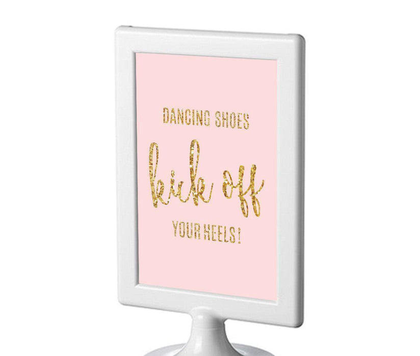Blush Pink Gold Glitter Print Wedding Framed Party Signs-Set of 1-Andaz Press-Dancing Shoes - Kick Off Your Heels-
