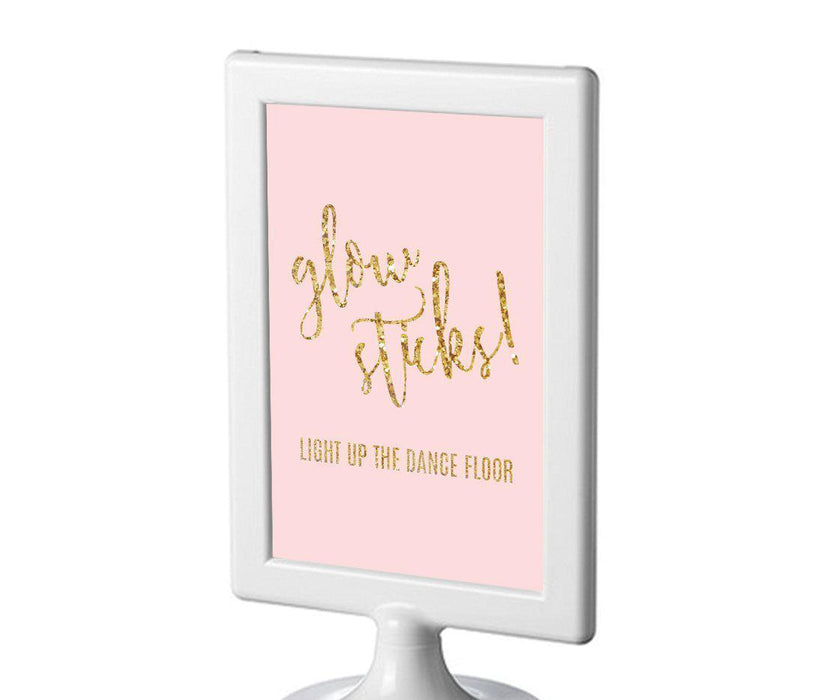Blush Pink Gold Glitter Print Wedding Framed Party Signs-Set of 1-Andaz Press-Glow Sticks, Light Up The Dance Floor-
