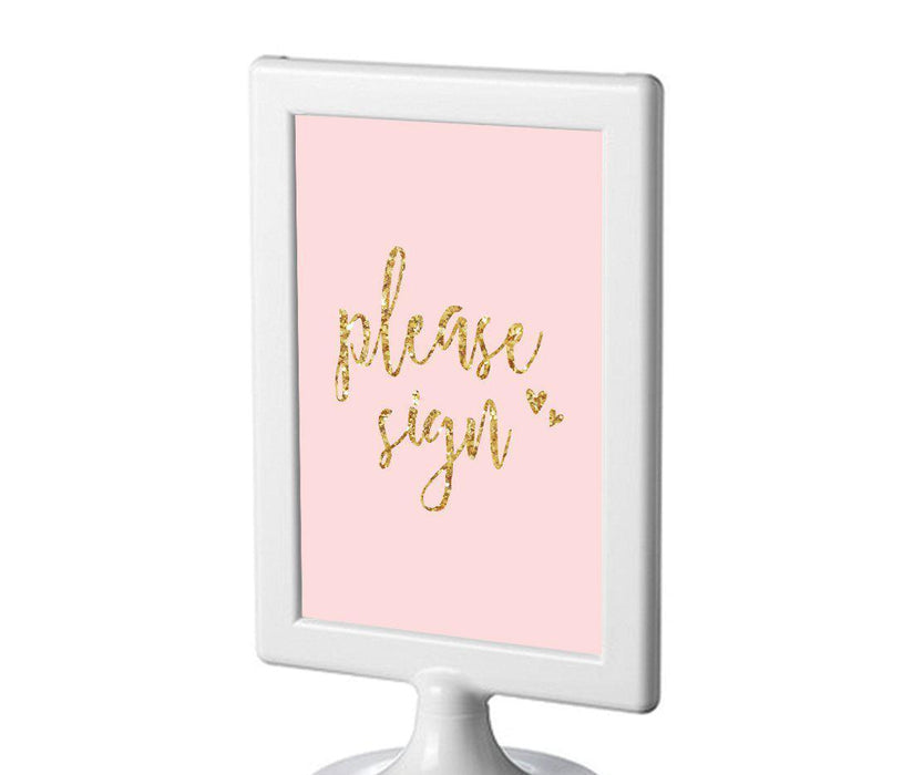 Blush Pink Gold Glitter Print Wedding Framed Party Signs-Set of 1-Andaz Press-Please Sign-
