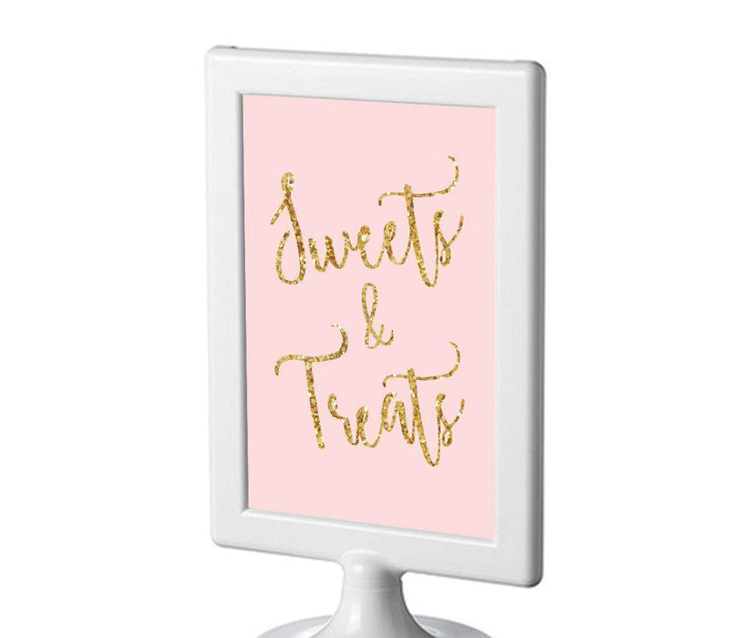 Blush Pink Gold Glitter Print Wedding Framed Party Signs-Set of 1-Andaz Press-Sweets & Treats-