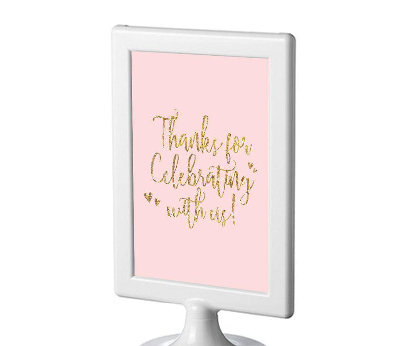 Blush Pink Gold Glitter Print Wedding Framed Party Signs-Set of 1-Andaz Press-Thank You For Celebrating With Us-
