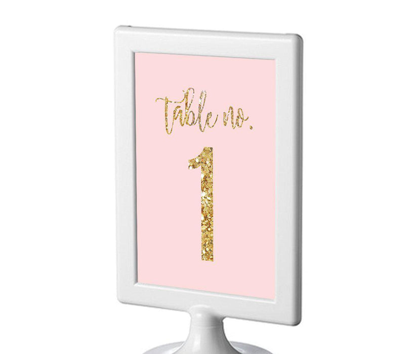 Blush Pink Gold Glitter Print Wedding Framed Table Numbers-Set of 8-Andaz Press-1-8-