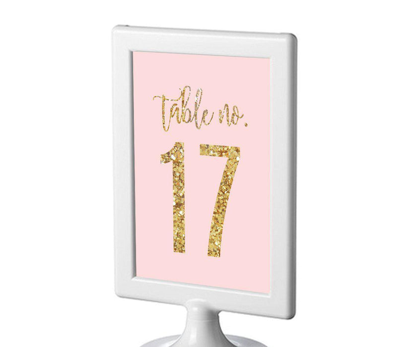 Blush Pink Gold Glitter Print Wedding Framed Table Numbers-Set of 8-Andaz Press-17-24-