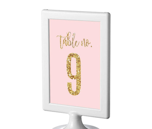 Blush Pink Gold Glitter Print Wedding Framed Table Numbers-Set of 8-Andaz Press-1-8-
