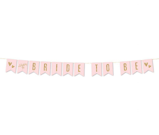 Blush Pink Gold Glitter Print Wedding Hanging Pennant Banner with String-Set of 1-Andaz Press-Bride To Be-