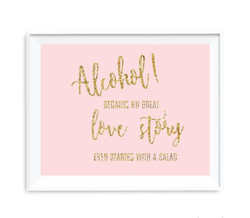 Blush Pink Gold Glitter Print Wedding Party Signs-Set of 1-Andaz Press-Mr. & Mrs.-