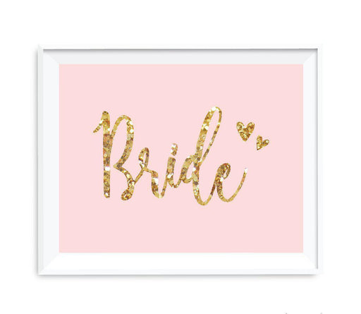 Blush Pink Gold Glitter Print Wedding Party Signs-Set of 1-Andaz Press-Mr. & Mrs.-