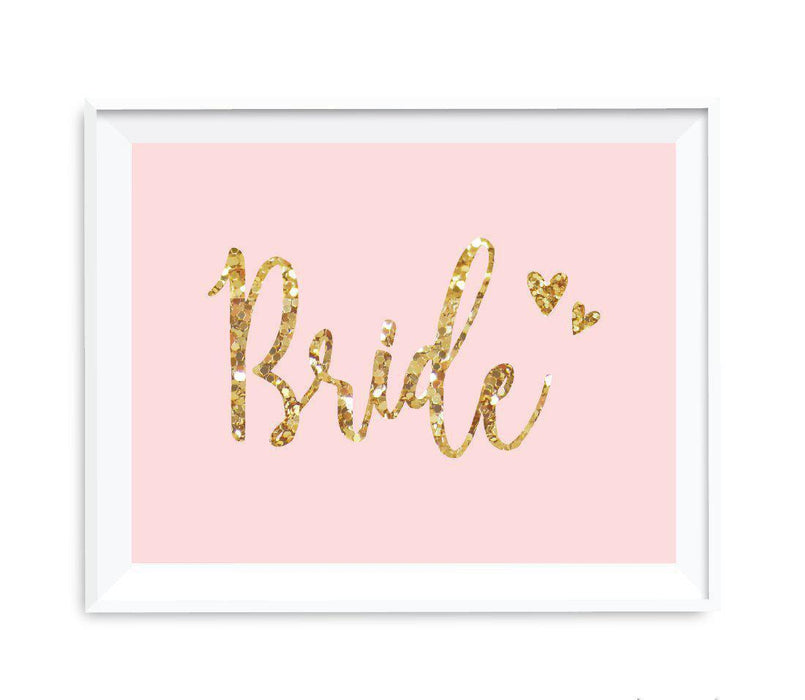 Blush Pink Gold Glitter Print Wedding Party Signs-Set of 1-Andaz Press-Mr. & Mrs.-