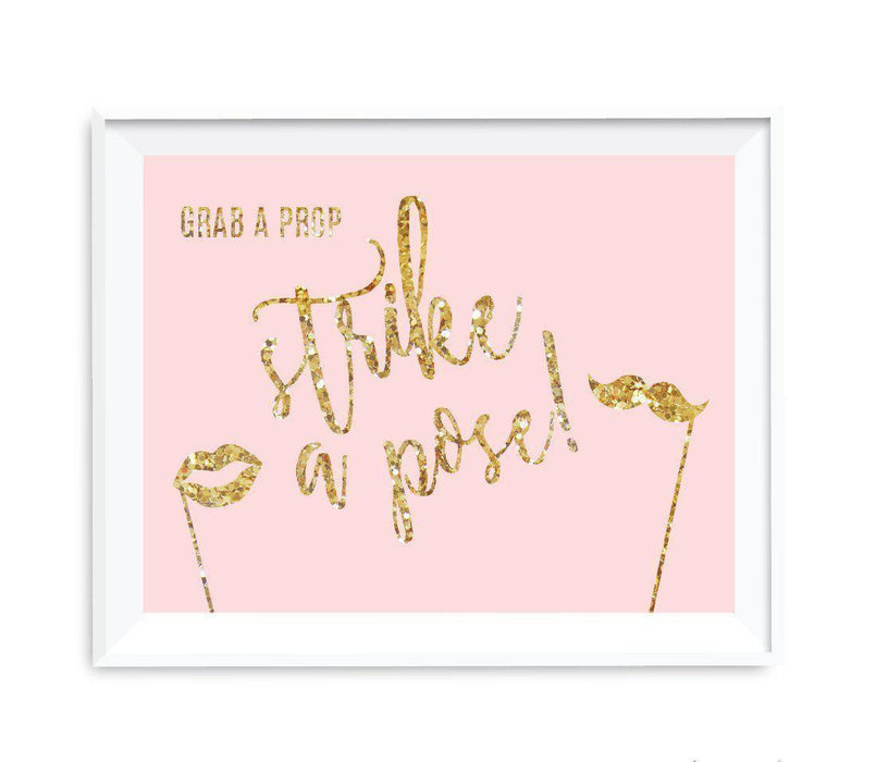 Blush Pink Gold Glitter Print Wedding Party Signs-Set of 1-Andaz Press-Mr. & Mrs.-