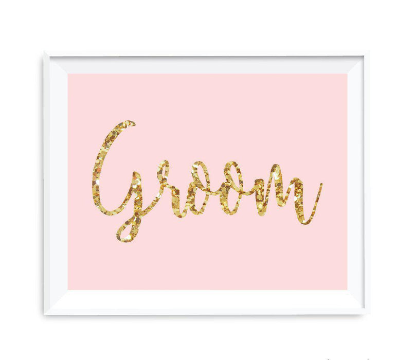 Blush Pink Gold Glitter Print Wedding Party Signs-Set of 1-Andaz Press-Mr. & Mrs.-