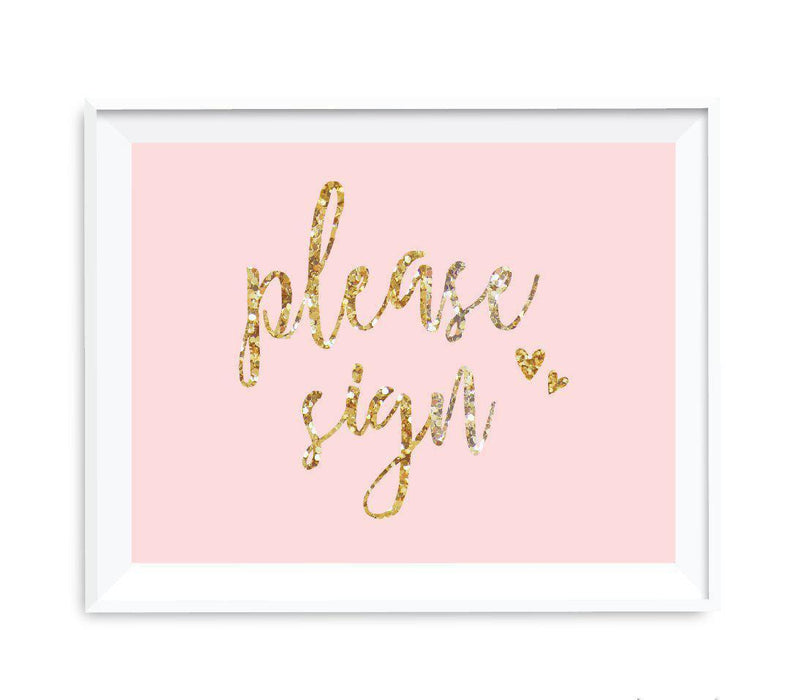 Blush Pink Gold Glitter Print Wedding Party Signs-Set of 1-Andaz Press-Mr. & Mrs.-