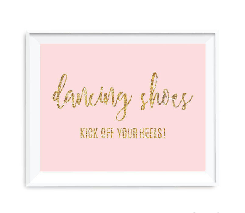 Blush Pink Gold Glitter Print Wedding Party Signs-Set of 1-Andaz Press-Dancing Shoes - Kick Off Your Heels-