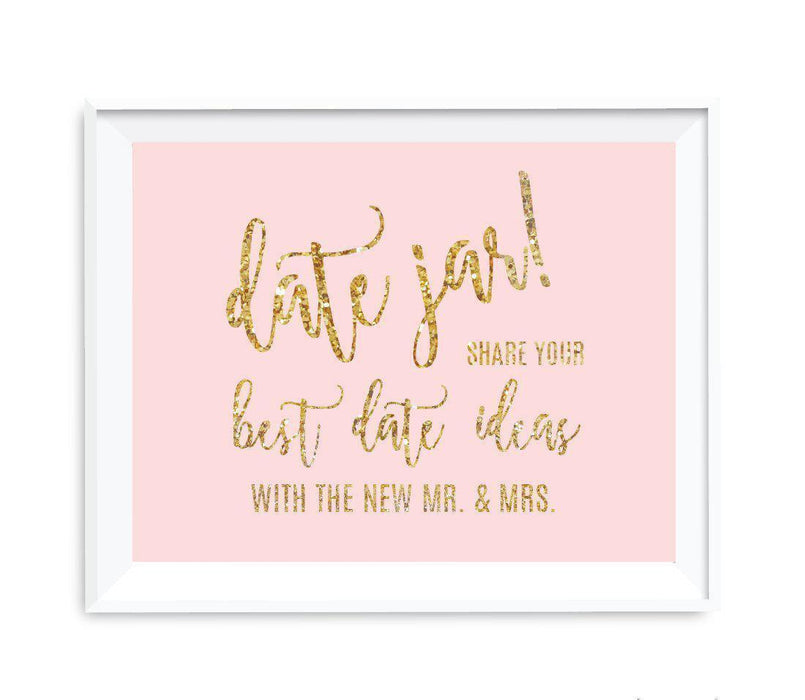 Blush Pink Gold Glitter Print Wedding Party Signs-Set of 1-Andaz Press-Date Jar - Share Best Date Idea-