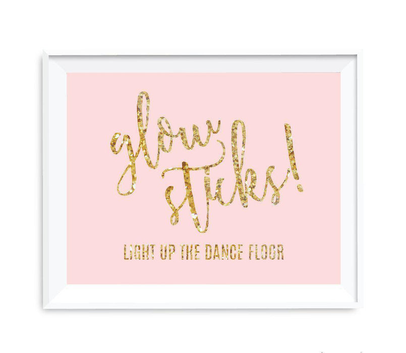 Blush Pink Gold Glitter Print Wedding Party Signs-Set of 1-Andaz Press-Glow Sticks, Light Up The Dance Floor-