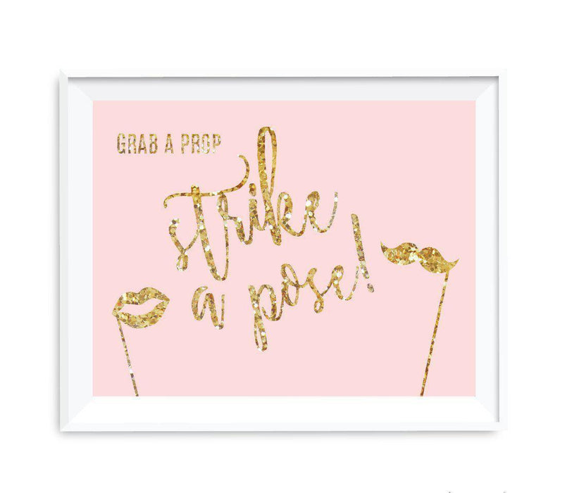 Blush Pink Gold Glitter Print Wedding Party Signs-Set of 1-Andaz Press-Grab A Prop & Strike A Pose-
