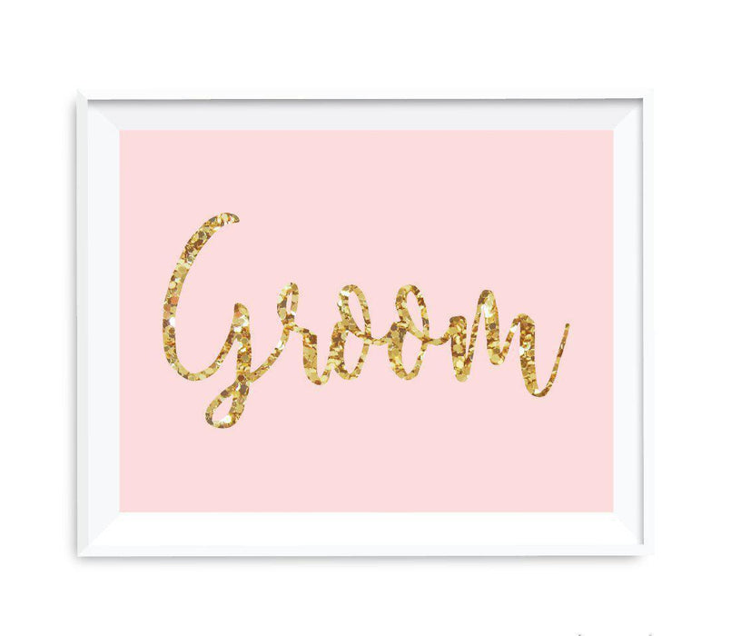Blush Pink Gold Glitter Print Wedding Party Signs-Set of 1-Andaz Press-Groom-