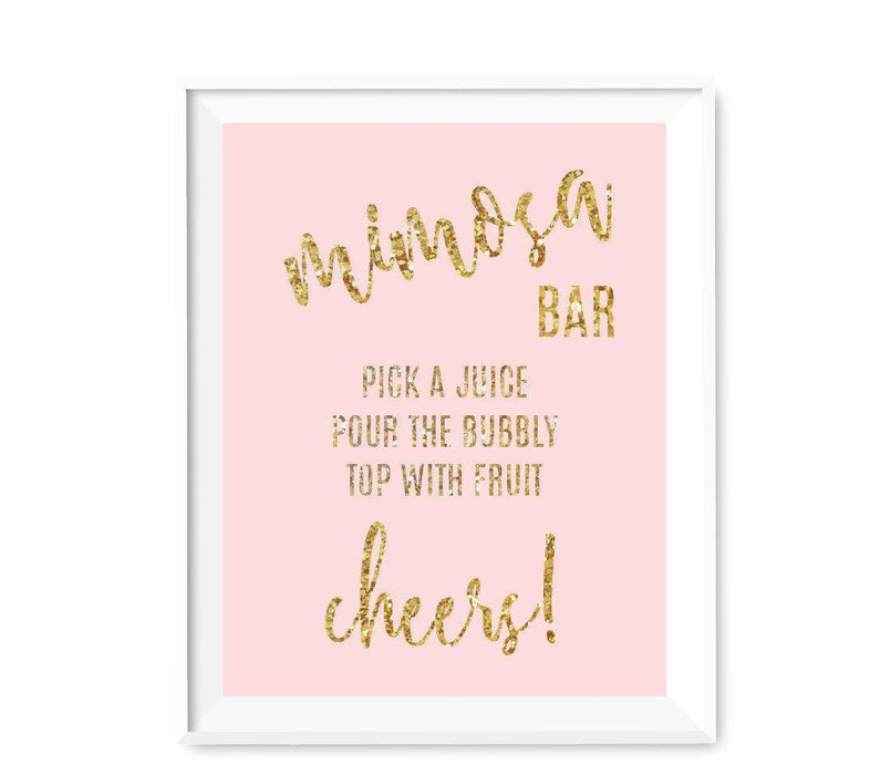 Blush Pink Gold Glitter Print Wedding Party Signs-Set of 1-Andaz Press-Mimosa Bar-