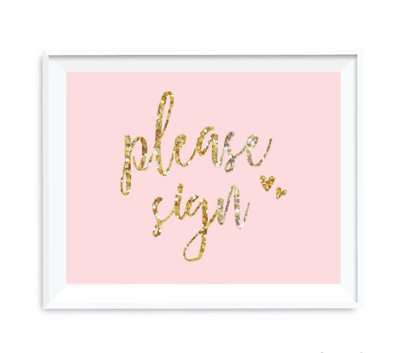 Blush Pink Gold Glitter Print Wedding Party Signs-Set of 1-Andaz Press-Please Sign-