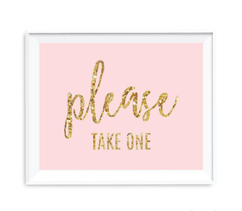 Blush Pink Gold Glitter Print Wedding Party Signs-Set of 1-Andaz Press-Please Take One-