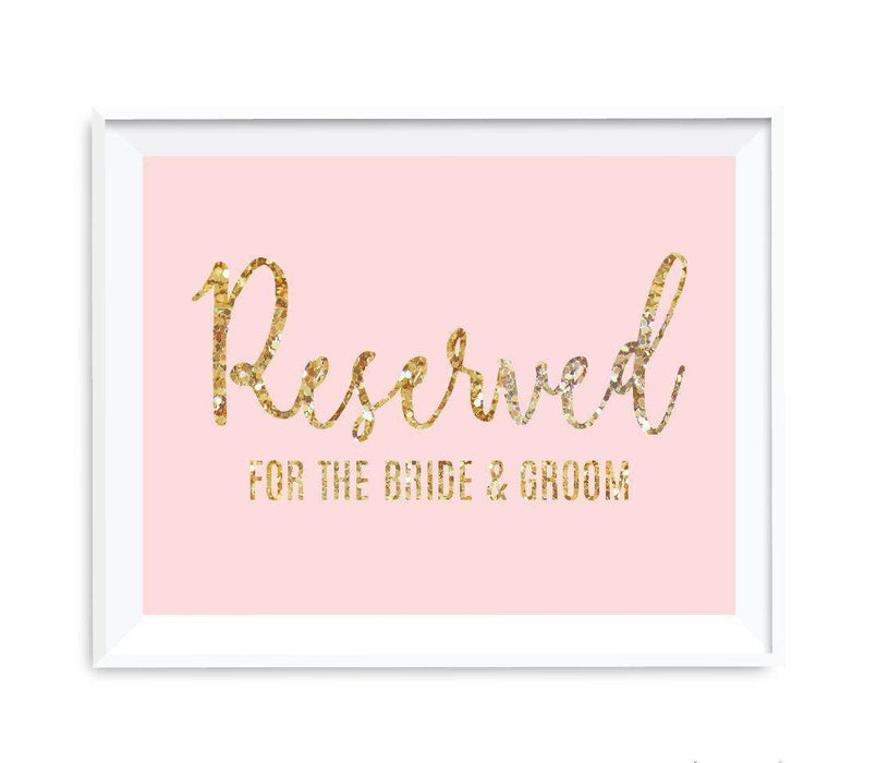Blush Pink Gold Glitter Print Wedding Party Signs-Set of 1-Andaz Press-Reserved For The Bride & Groom-