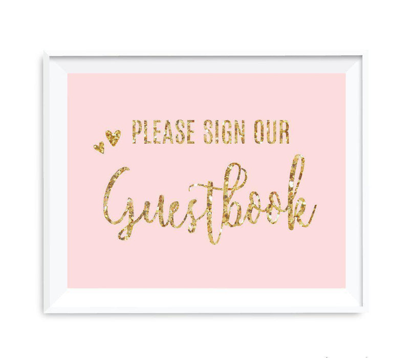 Blush Pink Gold Glitter Print Wedding Party Signs-Set of 1-Andaz Press-Sign Our Guestbook-